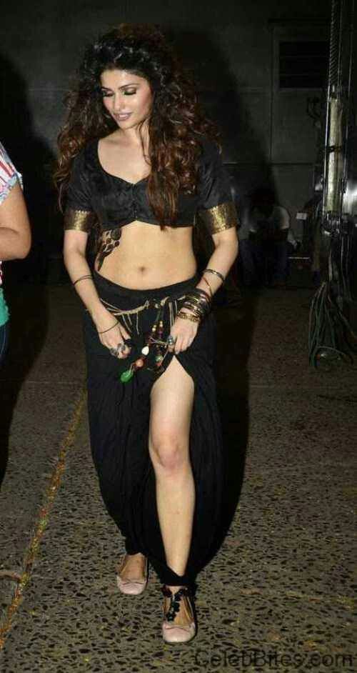 Prachi Desai Black Crop Top and Slit Skirt